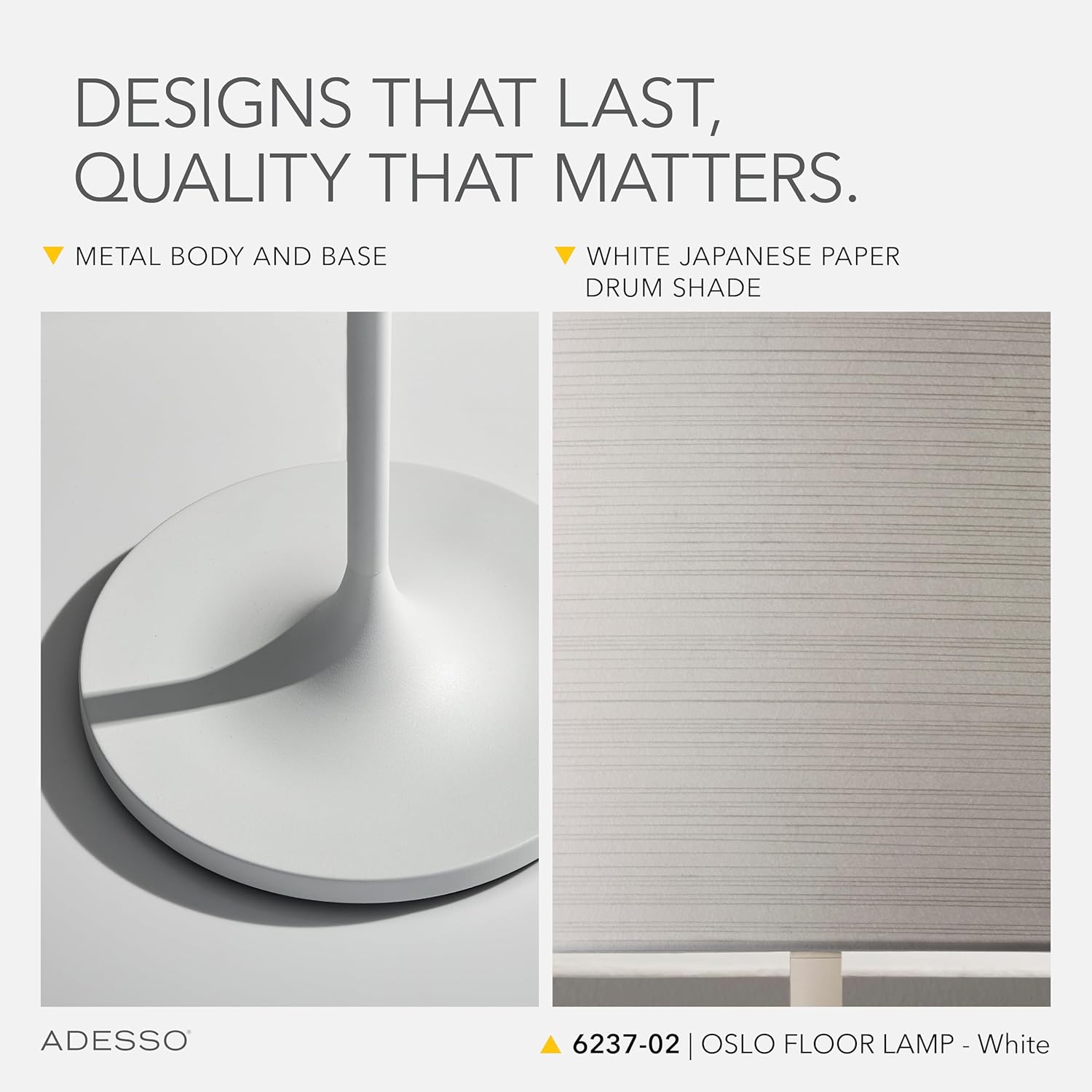 Adesso Floor Lamp with Scratch Proof and Corrosion Resistant Body - Perfect Lighting for Bedroom, Living Room and Corner Decor, Matte White