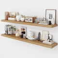 Acovy 55 Inch Floating Shelves, 9.3' Deep Floating Shelf Wall Mounted, 56' Wall Shelves, Rustic Deep Bookshelf, Large Display Shelves & Storage Shelves for Bedroom, Living Room, Light Brown, Set of 2