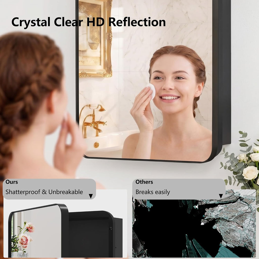 Bathroom Medicine Cabinet with 16'x20' Stainless Steel Framed Mirror,Recessed or Surface Mounted Bathroom Mirror Cabinet,Storage Cabinetfor Bathrooms, Guest Rooms, Apartments, Farmhouse Decor