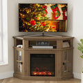 Furmax Fireplace Corner TV Stand for Up to 55 Inch, Modern Console with 18 Inch Electric Fireplace, Entertainment Center with Open Shelf and Storage Cabinets for Living Room (Brown)