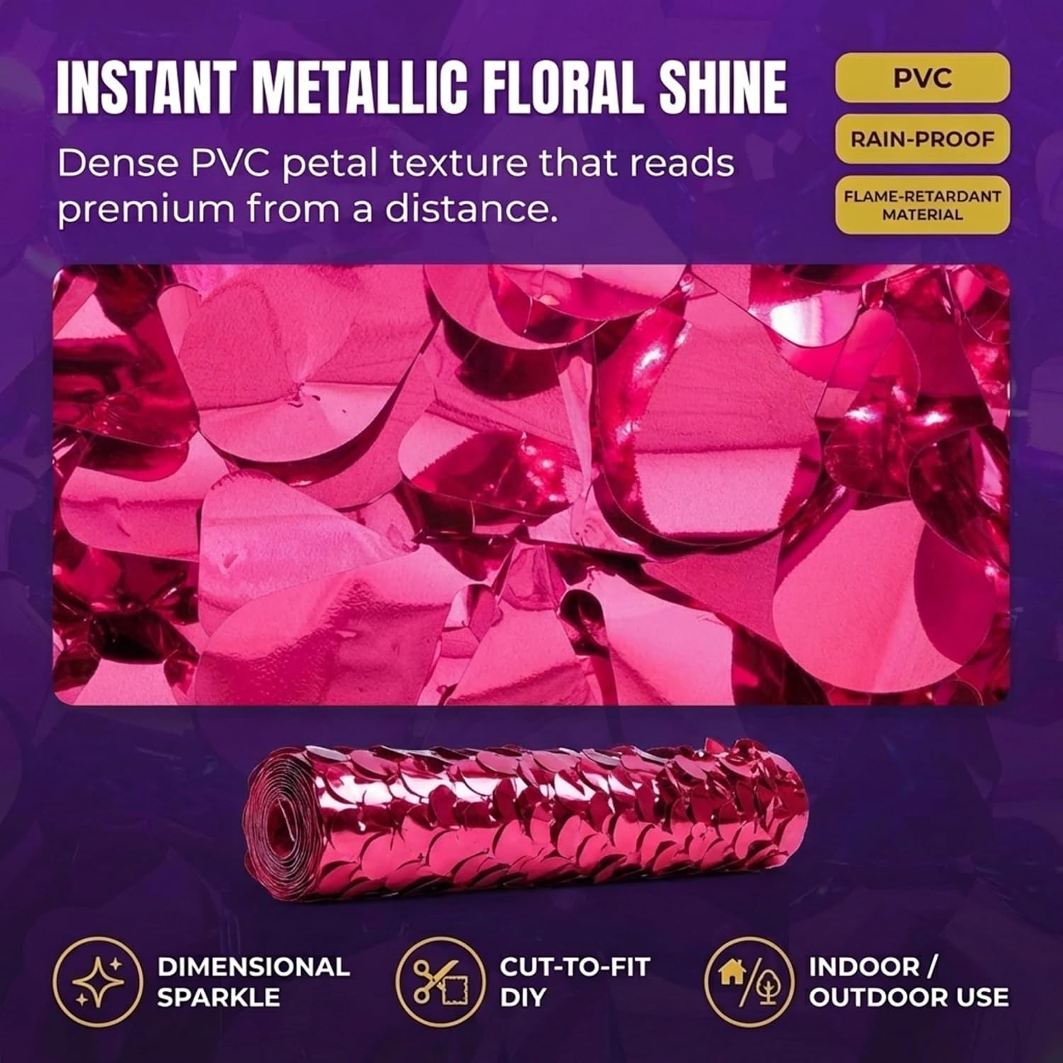 Anderson's Cerise Pink Metallic Floral Sheeting, 30 Ft. Parade Float Decoration for Trailers, Parties, Weddings, Proms, Photo Backdrops & Events – Shiny Fringe Garland for Indoor/Outdoor Use