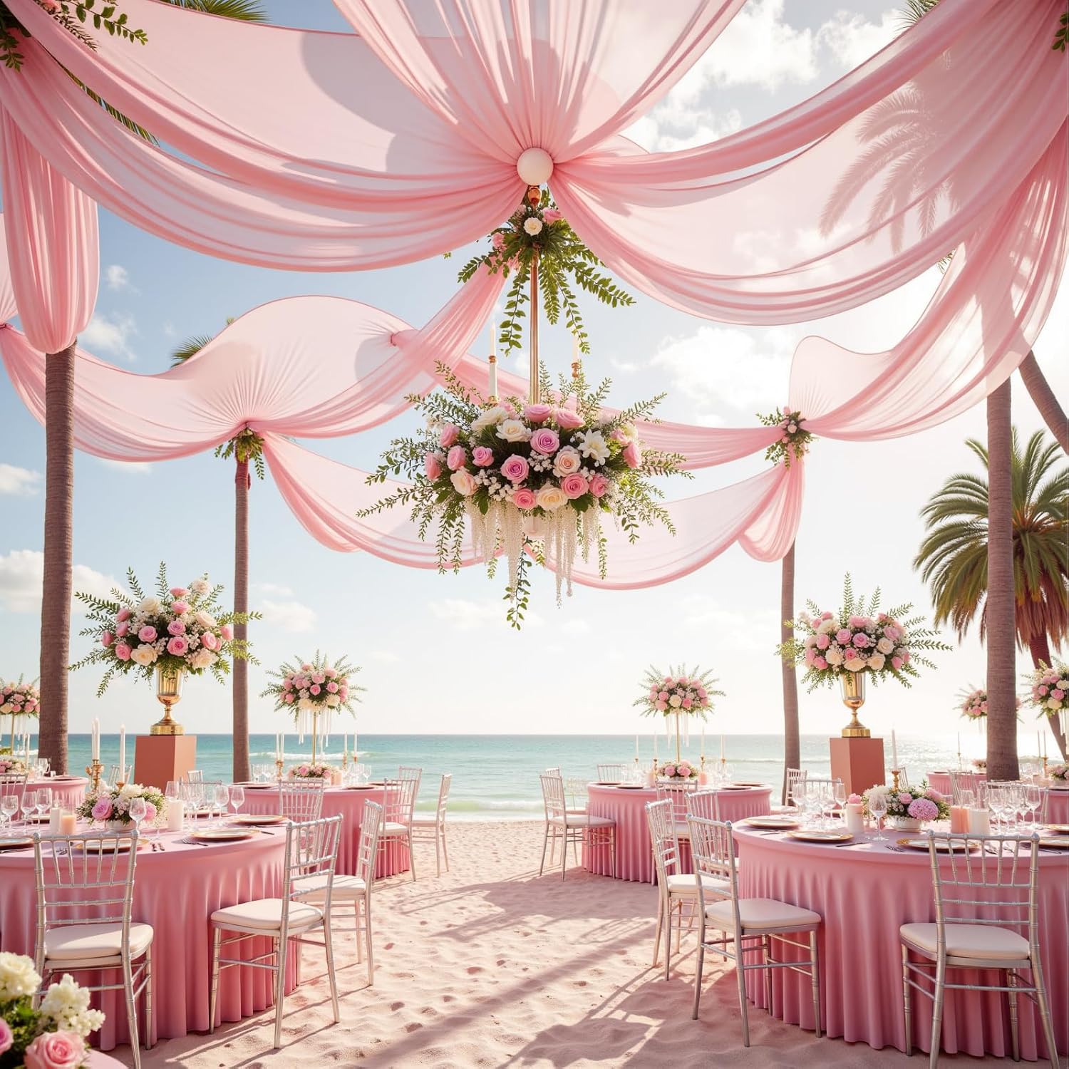 6 Pack Pink 72 inch Round Spandex Tablecloth,Wrinkle-Free Stretchy Fitted 6FT Round Tables,Elastic Edge with Skirt,Washable Tablecloths for Wedding Banquet Party Birthday Buffet