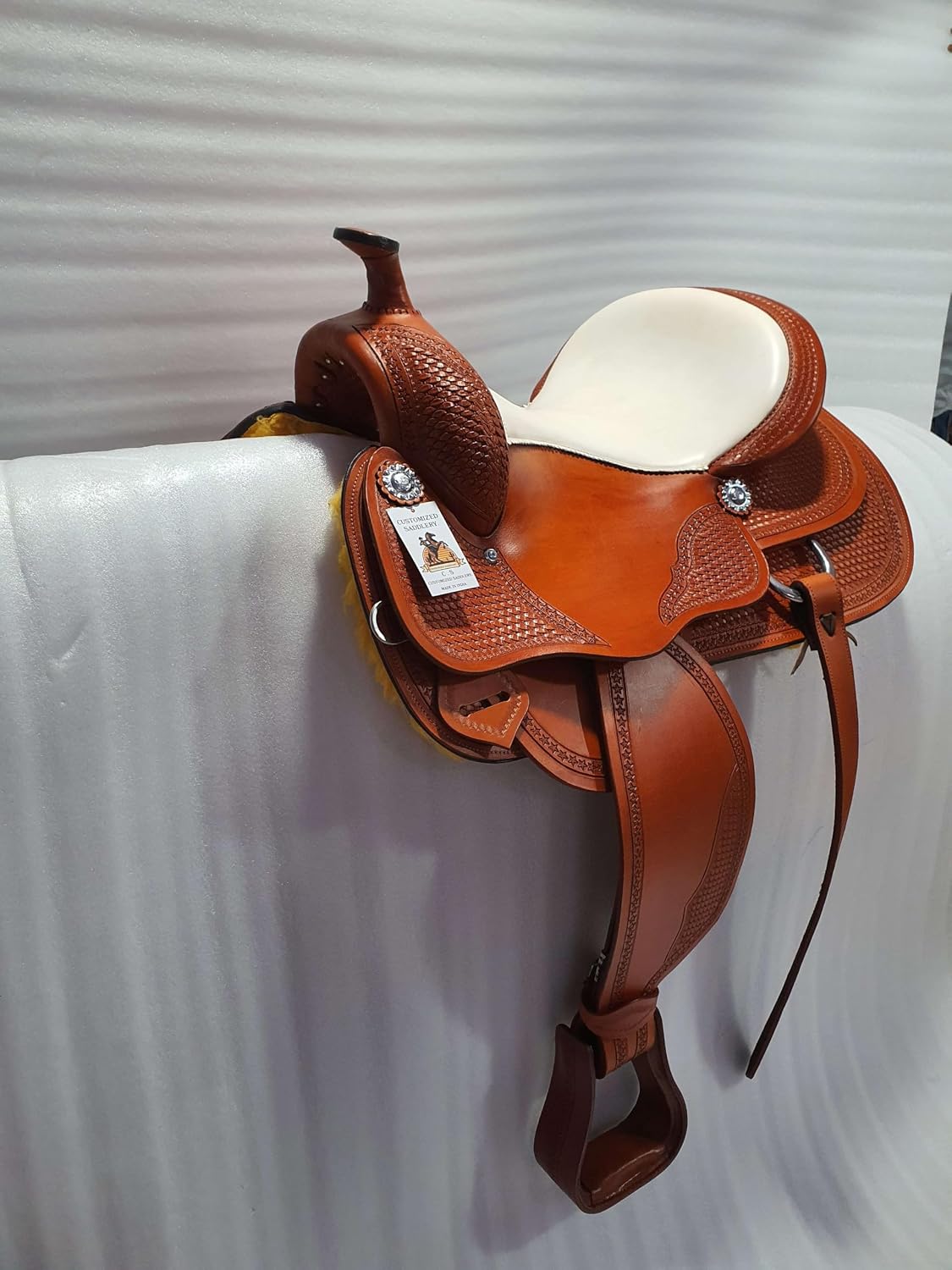 Western Leather Barrel Saddle Available from 10' to 18' with Combo Matching Headstall, Breast Collar, Front and Back Cinches Copper Rivets & Conchos (10 to 18 inches)