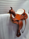 Western Leather Barrel Saddle Available from 10' to 18' with Combo Matching Headstall, Breast Collar, Front and Back Cinches Copper Rivets & Conchos (10 to 18 inches)