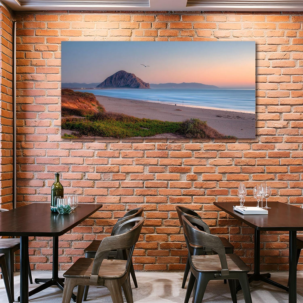Large Canvas Wall Art 30x60in Beautiful panoramic view Morro bay Morro Rock sunset Painting for Living Room Bedroom Dining Room Wall Decor Home Decorations Aesthetic Artwork Ready To Hang