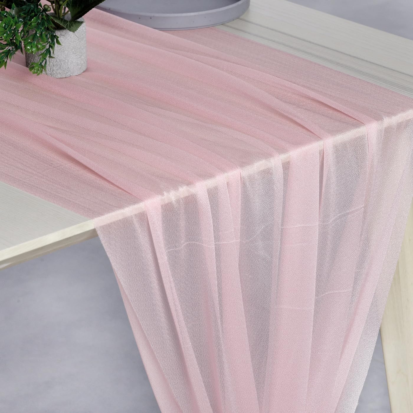 VDS 10ft Chiffon Table Runner 29x120 Inches Shimmer Sheer Centerpiece Cloth for Wedding Bridal Shower Birthday Graduation Engagement Ceremony Event Party Banquet Table Decoration (25 PC)(Blush Pink)