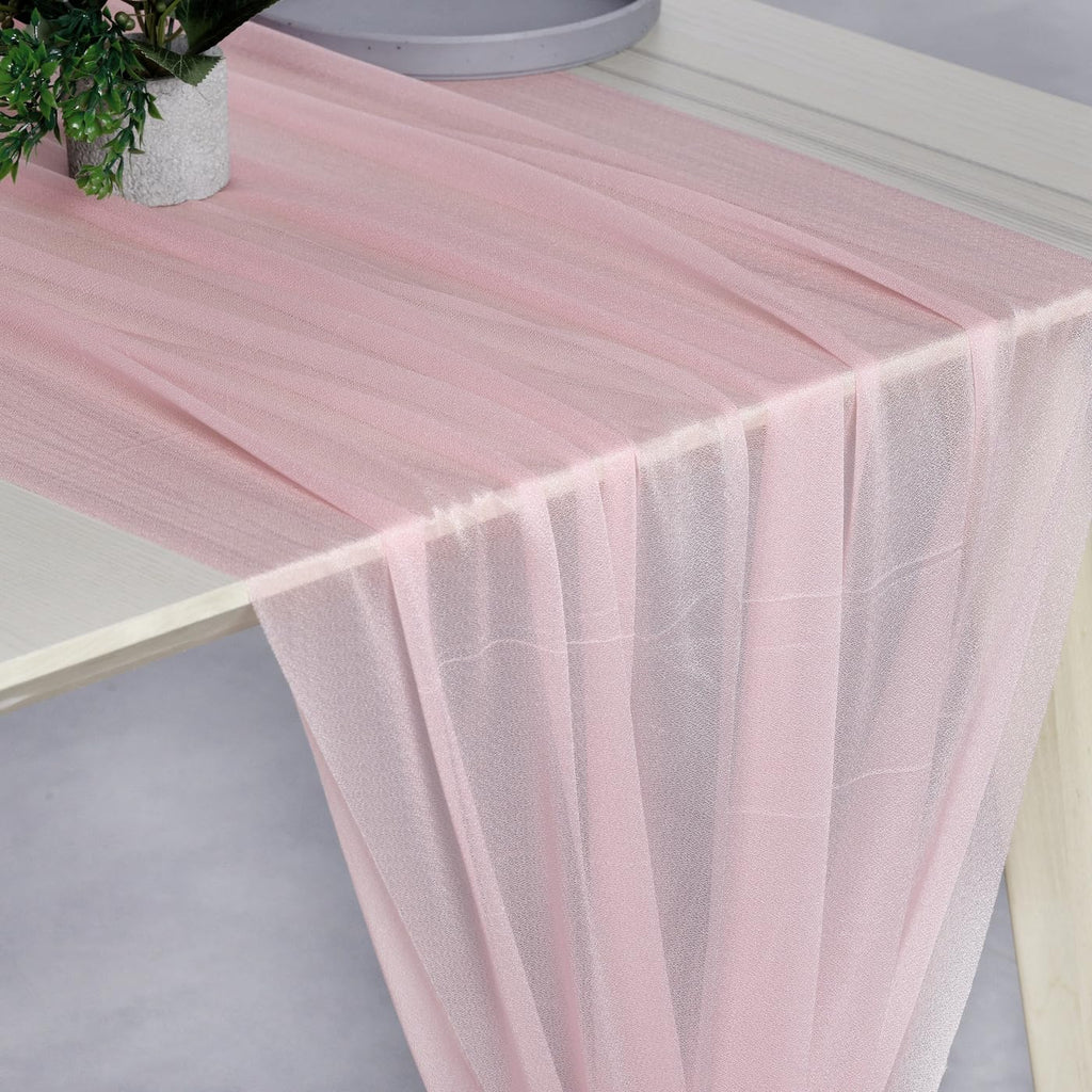 VDS 10ft Chiffon Table Runner 29x120 Inches Shimmer Sheer Centerpiece Cloth for Wedding Bridal Shower Birthday Graduation Engagement Ceremony Event Party Banquet Table Decoration (20 PC)(Blush Pink)