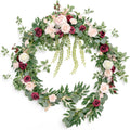 Ling's moment 9FT Spring Flower Garland - Wedding Arch Flowers, Eucalyptus & Rose, Artificial Floral Garland for Mantle - Sweetheart Table Decor for Reception, Backdrop Decorations, Marsala