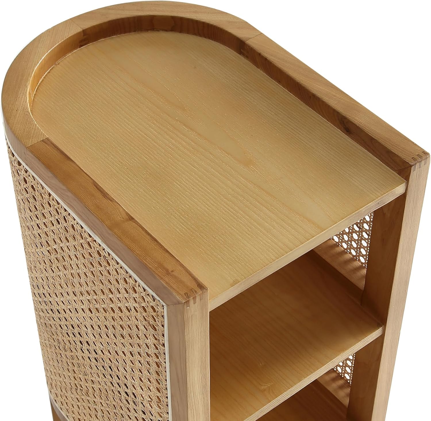 Manhattan Comfort Versailles Rattan Bedside End Table Accent Sofa Side Table for Living Room, Bedroom, Study and Home Office with 2 Shelf Storage, Set of 2, Natural Cane