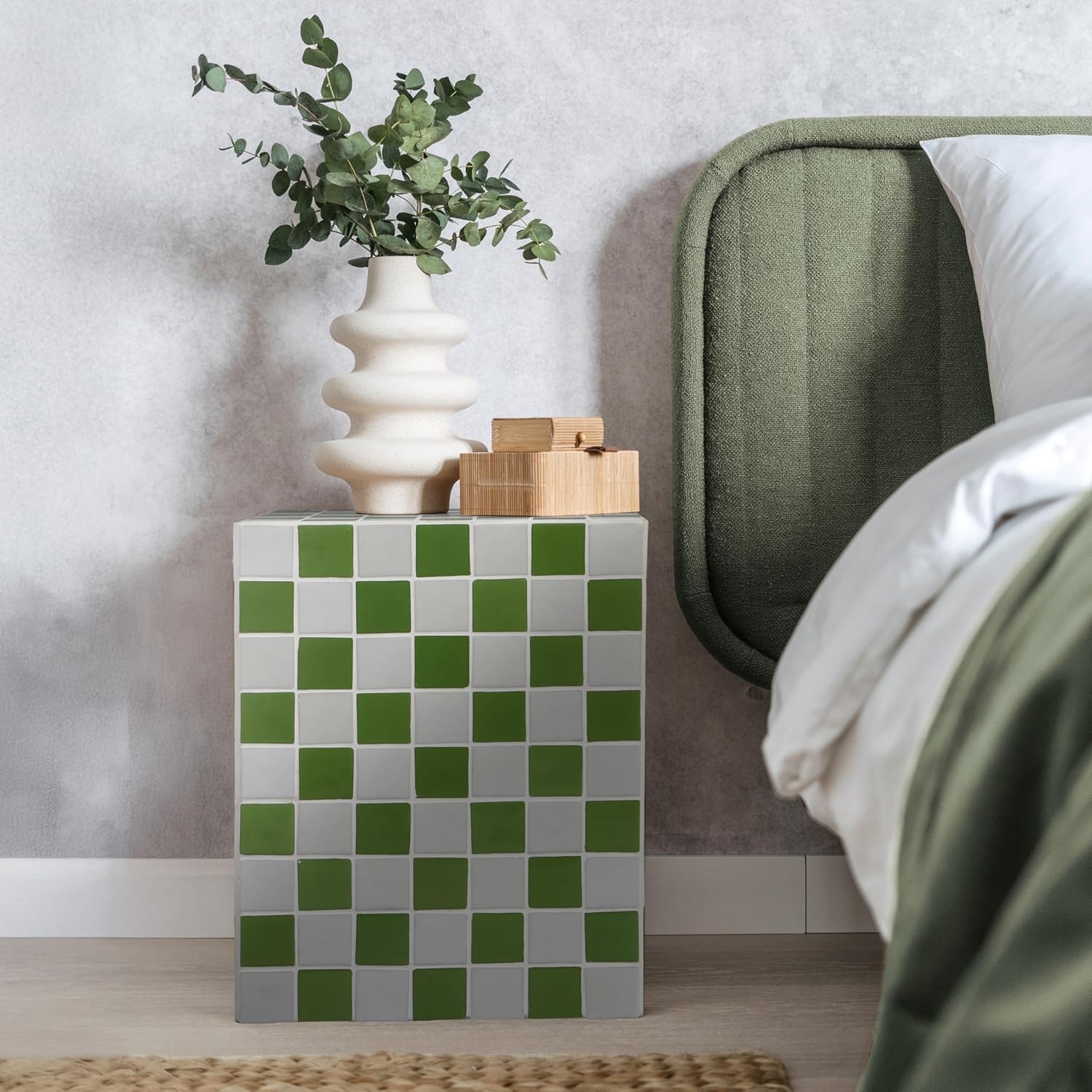 JONATHAN Y END2000J Callista 18' Modern Bohemian Ceramic Tiled Rectangle End Table, Side Table, Accent Table for Living Room, Bedroom, Green/Light Gray