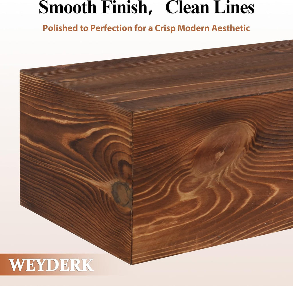 60 Inch Fireplace Mantel Shelf - 8' Deep Solid Wood Floating Mantel for Over Fireplace - 90LBS with Invisible Bracket - Handcrafted TV Decor for Livingroom & Bedroom - Rustic Brown