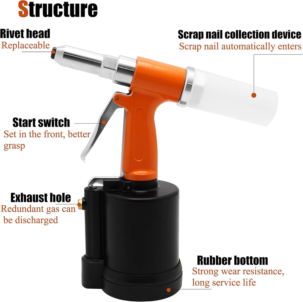 Air Hydraulic Double Power Pop Rivet Gun Industry Pneumatic Pop Riveter Heavy Duty Riveting Tool Kit for 1/8 5/32 3/16 1/4 Pneumatic Riveted Nut