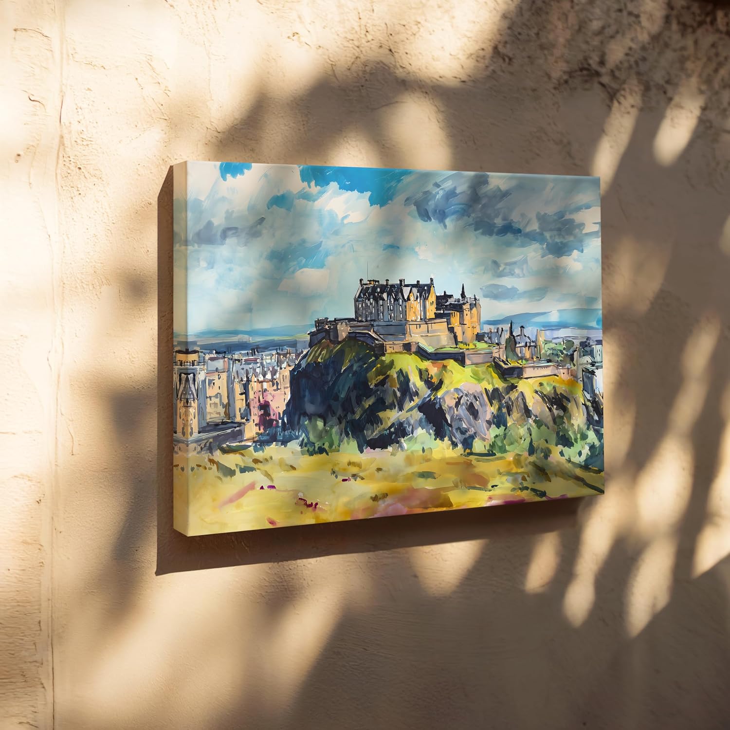 Edinburgh Castle Scotland Canvas Wall Art – Scottish Skyline Landscape Print, UK Travel Poster Ready to Hang(24x36inches)