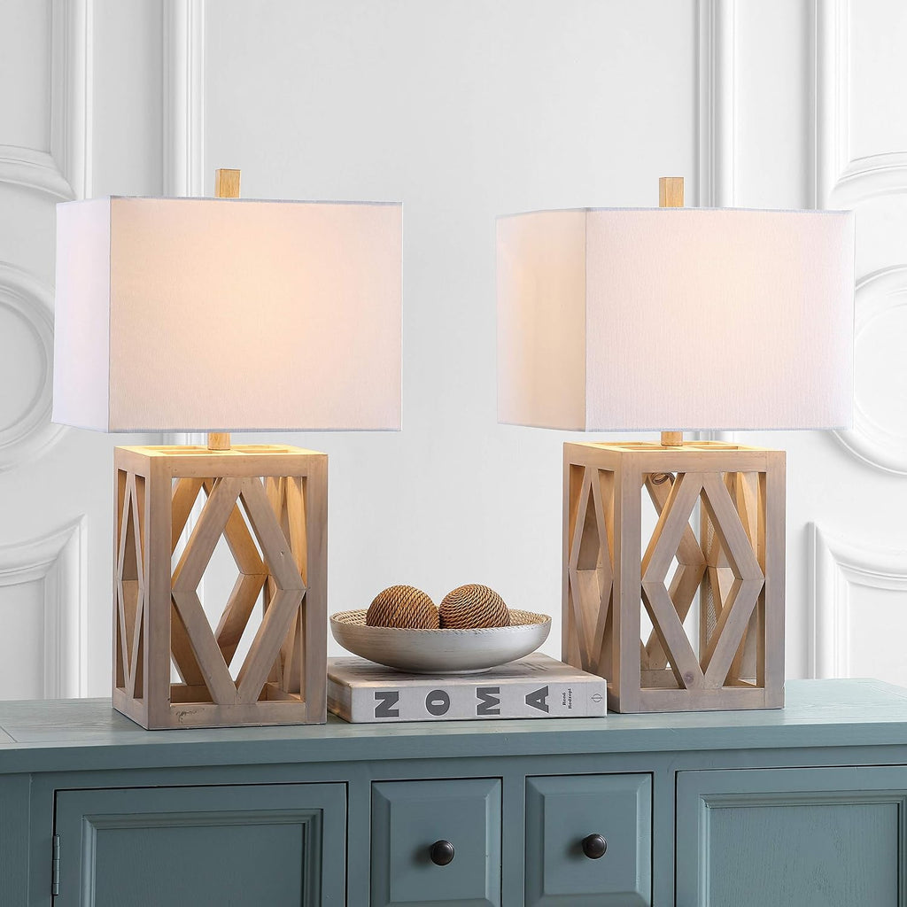 SAFAVIEH Lighting Collection Turner Rustic Farmhouse Brown Rectangle Shade 25-inch Bedroom Living Room Home Office Desk Nightstand Table Lamp Set of 2 (LED Bulbs Included)