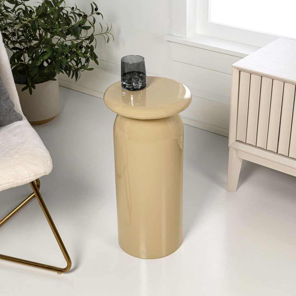 JONATHAN Y END1008C Miles 22.75' Mid-Century Modern Metal Sleek Cylinder Drink Table and Decorative End Table for Living Room, Bedroom, Office, Bathroom, Almond