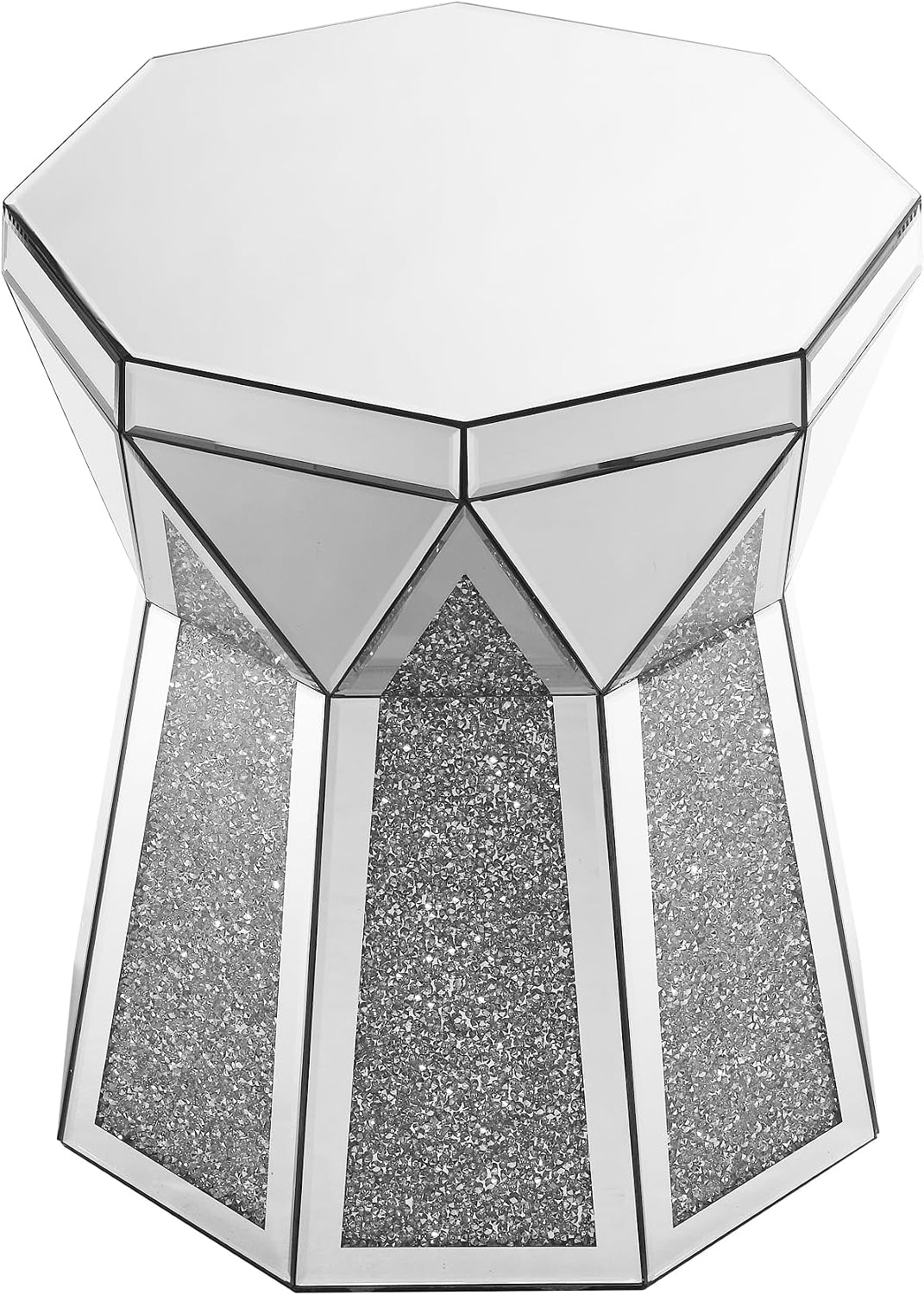 Drum End Table with Mirror Crystal, Silver Decorative Table, Modern Design Luxury Furniture, 20 inch for Living Room