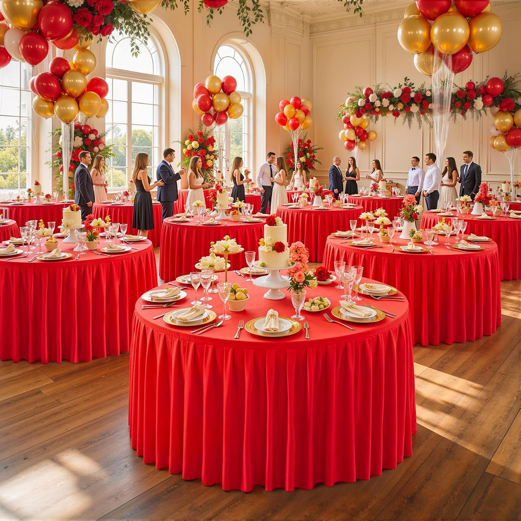 6 Pack Red Round Tablecloth 60 inch Stretch Spandex Fitted Table Cloth 5FT Round Banquet Tablecloths Wrinkle Free Table Cover Stitch Circle Tablecloth with Ruffle Skirt for Party Wedding Birthday