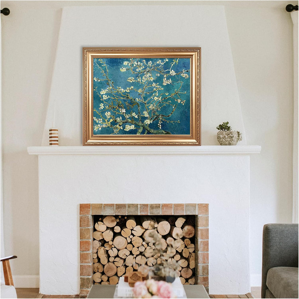 Almond Blossom by Vincent Van Gogh Framed Size:30x36 inches,Image Size:24x30 inches,Golden Frame The World Classic Art Reproductions,Wall Art for Home Decor