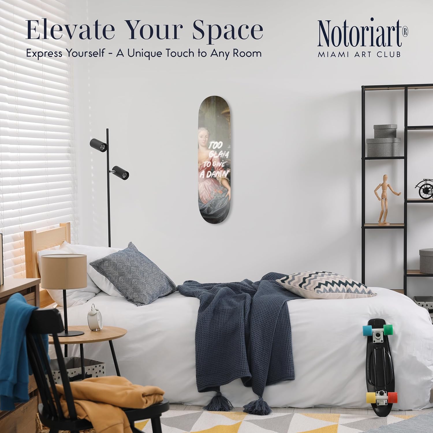 Modern Typography Acrylic Wall Art Die-Cut Easy-to-Hang, 1 Panel 8' x 32', Too Glam II Skateboard