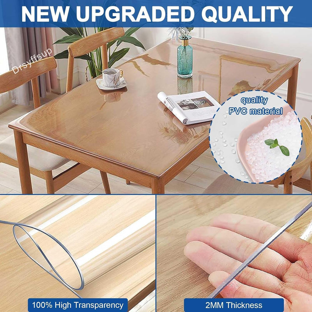 Clear Square Table Cover Protector, 2mm Thick Vinyl 100% Waterproof & Oil Proof Table Clothes, Non-Slip Heat Resistant PVC Transparent Tablecover Protector Mat for Coffee Table Hard Floor(35.4x70.9in/