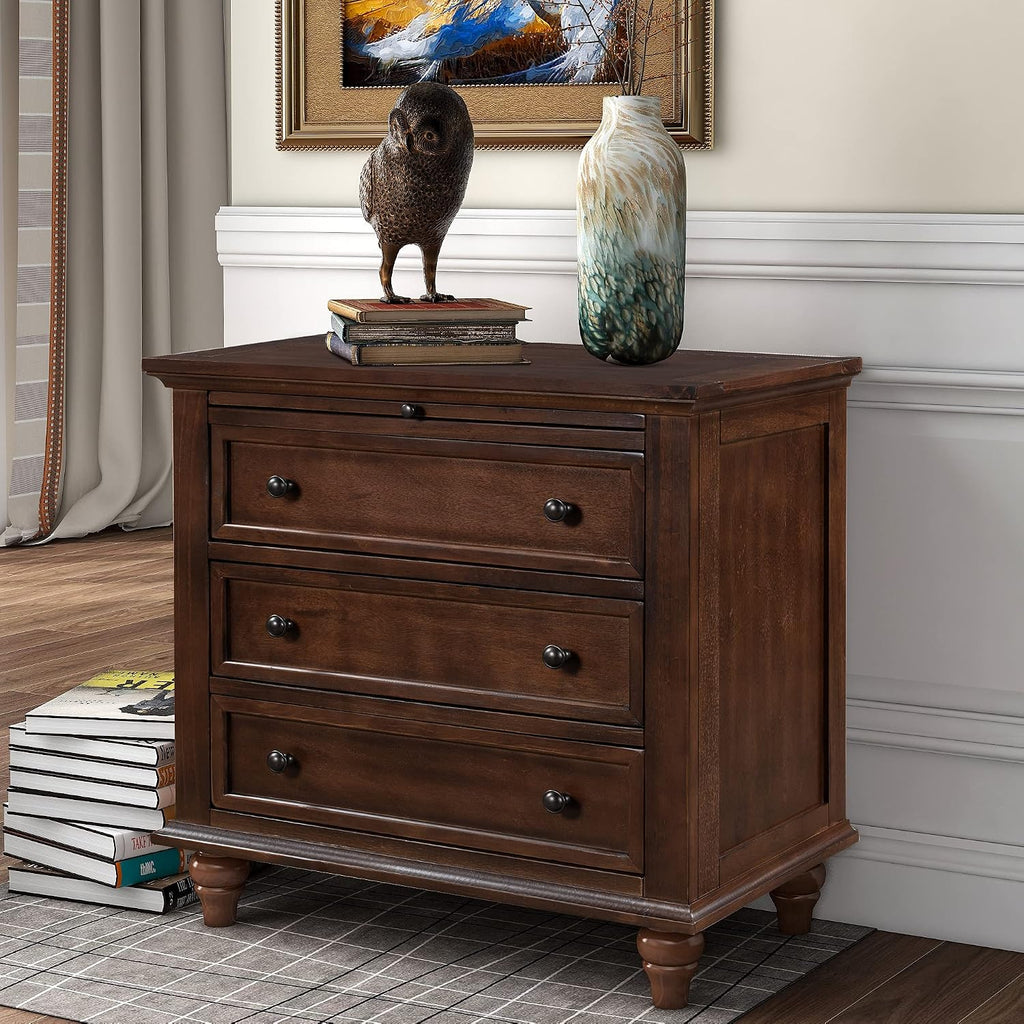 Modern Storage Wood Cabinet with 3-Drawer, Sofa Table Console Table End Table with Pull Out Tray, Accent Table Furniture for Entryway Living Room Bedroom, Fully Assembly Bedside Table (Brown)