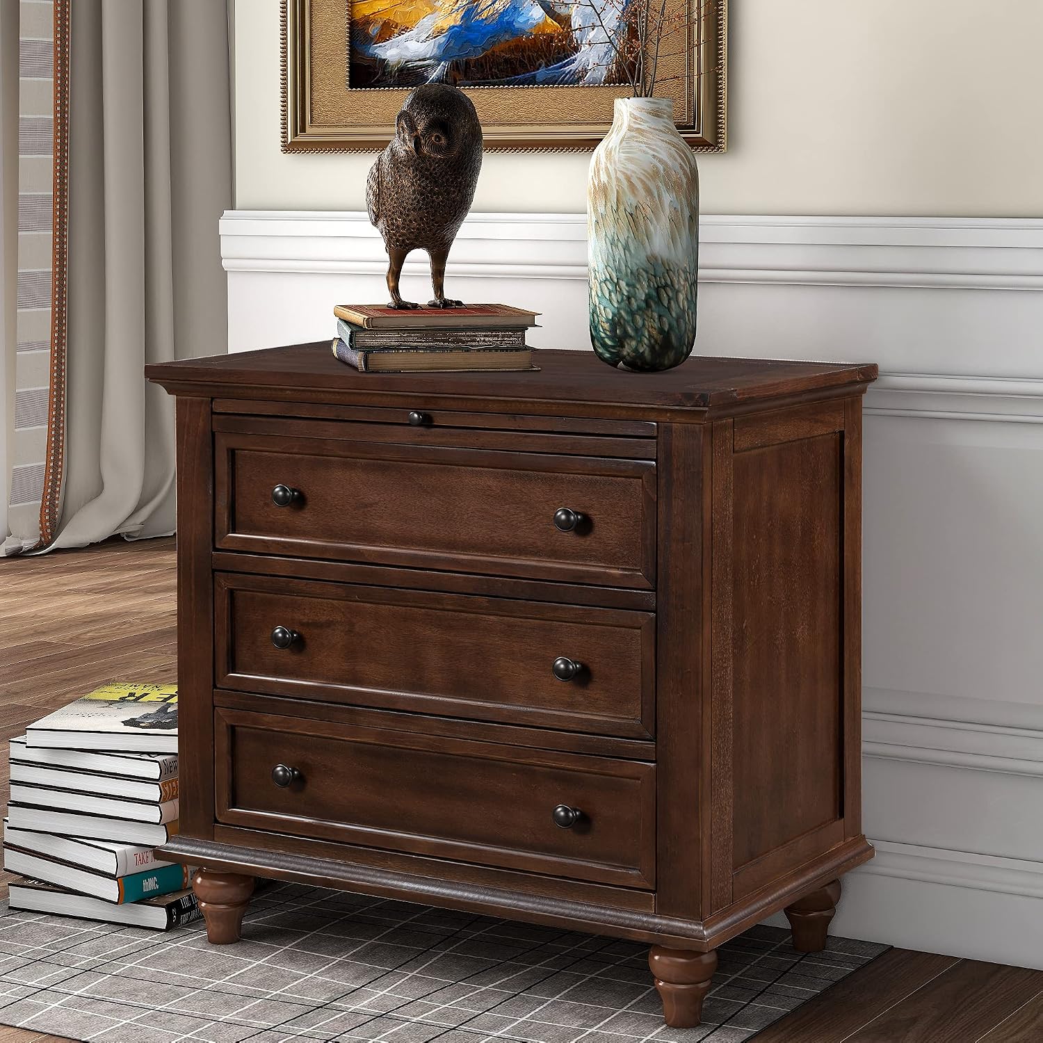 Modern Storage Wood Cabinet with 3-Drawer, Sofa Table Console Table End Table with Pull Out Tray, Accent Table Furniture for Entryway Living Room Bedroom, Fully Assembly Bedside Table (Brown)
