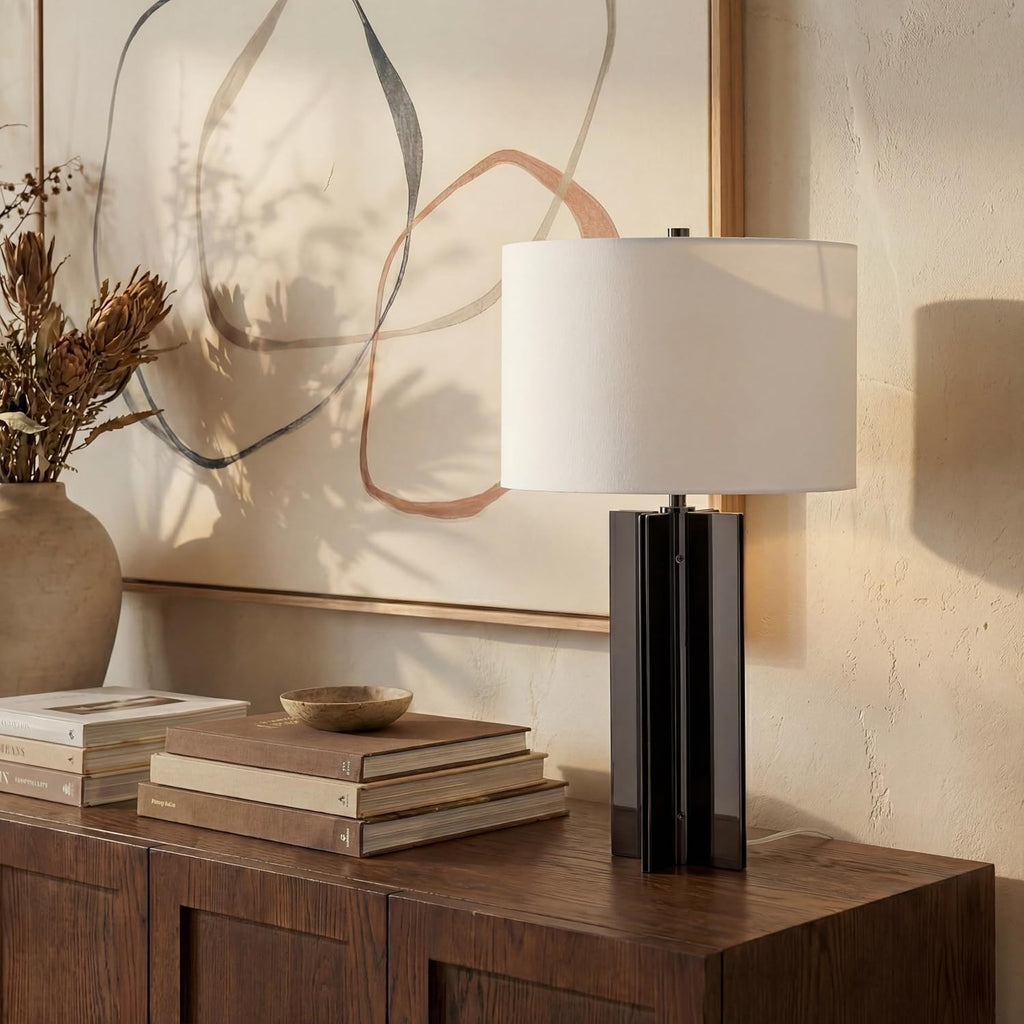 SAFAVIEH Couture Lighting Collection Rollins Square Metal Gold/White 27-inch Bedroom Living Room Home Office Desk Nightstand Table Lamp (LED Bulb Included)