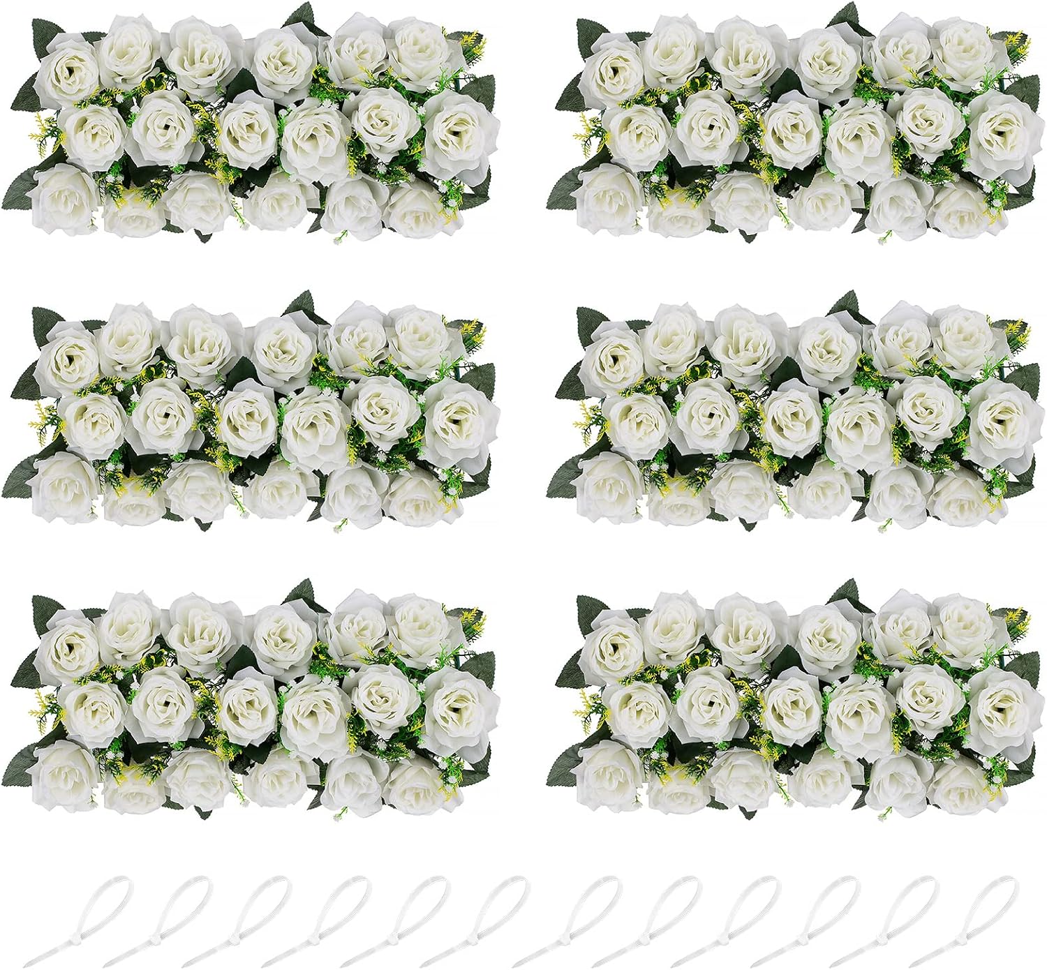 NUPTIO Wedding Floral Centerpieces for Tables - 6 Pcs 19.6in Long Spring Flower Arrangements Artificial Centerpiece, Elegant White Fake Rose Flowers Arrangement for Party Weddings Dining Table