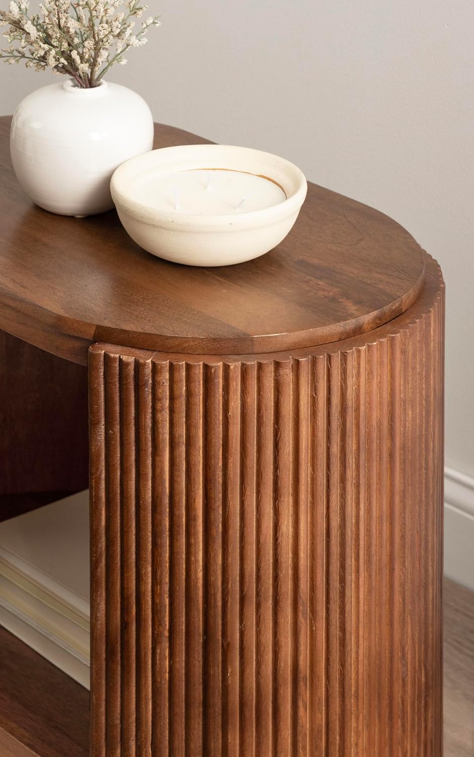 Kate and Laurel Cakora Modern Capsule Ribbed Mango Wood Side Table, 22 x 13 x 22, Walnut Brown, Mid-Century Decorative Two-Tier End Table for Use as a Bedroom Nightstand or Living Room Plant Stand
