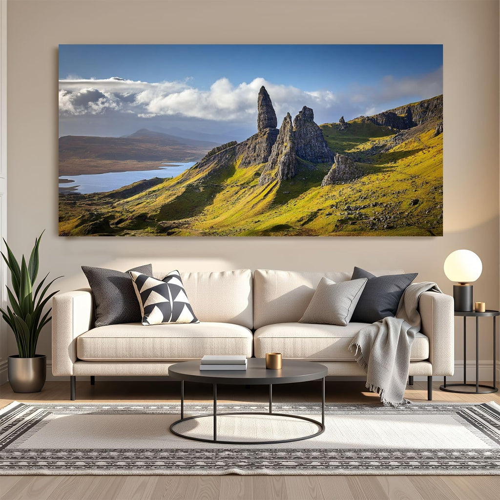 Large Canvas Wall Art 30x60in View Old Man Storr Isle Skye Scotland Mountain Nature Painting for Living Room Bedroom Dining Room Wall Decor Home Decorations Aesthetic Artwork Ready To Hang