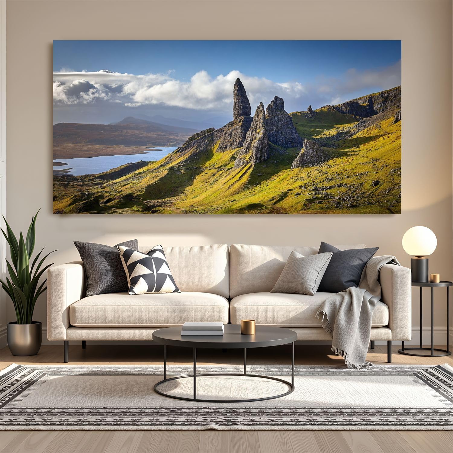 Large Canvas Wall Art 30x60in View Old Man Storr Isle Skye Scotland Mountain Nature Painting for Living Room Bedroom Dining Room Wall Decor Home Decorations Aesthetic Artwork Ready To Hang