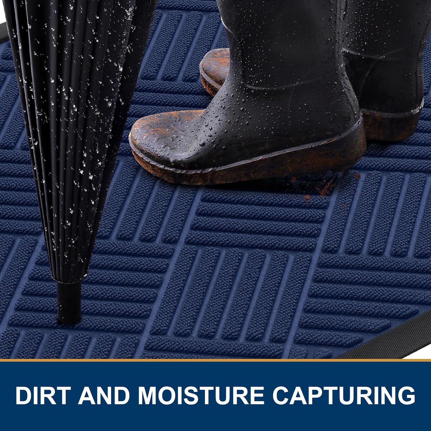 Smiry Front Door Mat Outside Entrance, Heavy Duty Outdoor Indoor Natural Rubber Doormat, Non Slip, Trap Dirt and Moisture, Easy Clean, Low Profile Patio Porch Entryway Mat, 71x47, Navy Blue