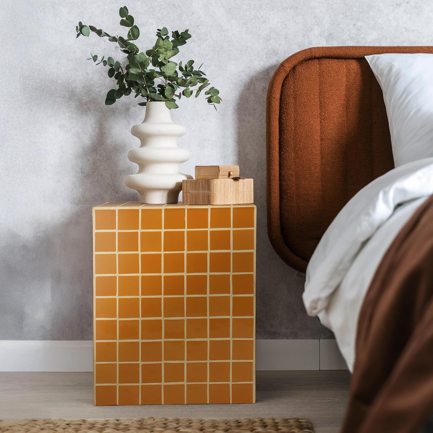 JONATHAN Y END2000C Callista 18' Modern Bohemian Ceramic Tiled Rectangle End Table, Side Table, Accent Table for Living Room, Bedroom, Dark Orange/Light Orange