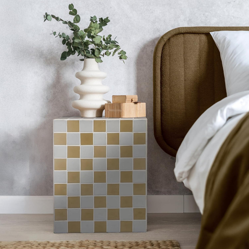 JONATHAN Y END2000I Callista 18' Modern Bohemian Ceramic Tiled Rectangle End Table, Side Table, Accent Table for Living Room, Bedroom, Khaki Yellow/Light Gray