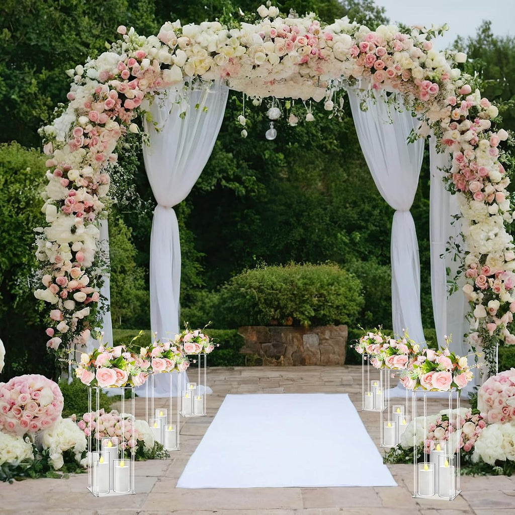Sieral 6 Sets 20''Tall Clear Acrylic Flower Vase Wedding Centerpieces Flowers Stand with Glass Candle Holders Cylinder Vases, Transparent Flower Vases for Table Centerpiece Wedding Home (Mix)