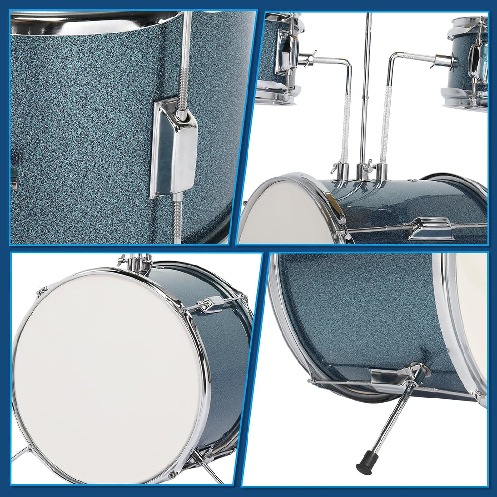 Ktaxon 5-Piece Complete Junior Drums Set, 14 Inch Beginners Drum Kit with Throne Stool, Pedal & Drumsticks, Drums Musical Instruments W/Cymbal, Hi-Hat, Floor, Tom and Snare Drum (Blue)