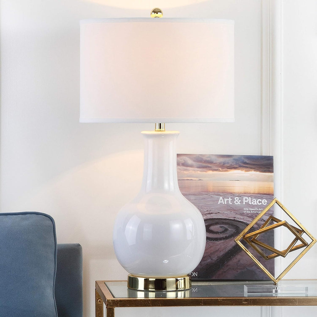 SAFAVIEH Lighting Collection Paris Modern White Ceramic 28-inch Bedroom Living Room Home Office Desk Nightstand Table Lamp (LED Bulb Included)