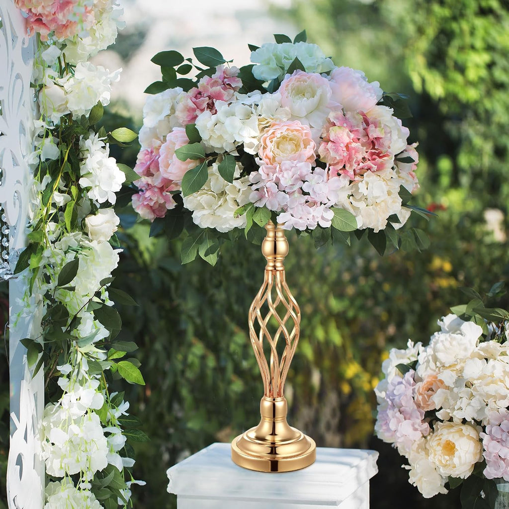 Rtteri 20 Pcs Large Wedding Centerpiece Table Decorations Tall Metal Flower Arrangement Stand Elegant Flower Vase Candle Holder for Wedding Reception Table Party Event Hotel Home Decor (Gold,Small)