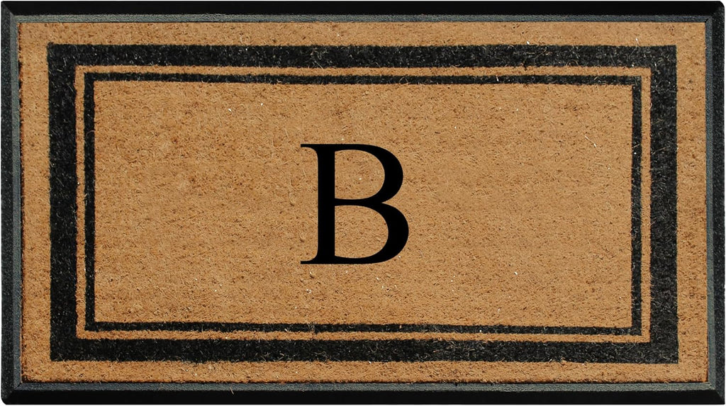 A1 Home Collections Natural Coir & Rubber Hand-Flocked Monogrammed Doormat - Heavy Duty Anti-Shedding Front Door Mat, Thick & Durable Entrance Mat - B, 30' x 48'