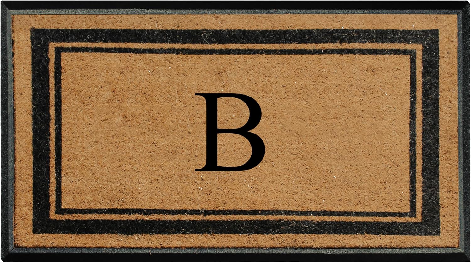 A1 Home Collections Natural Coir & Rubber Hand-Flocked Monogrammed Doormat - Heavy Duty Anti-Shedding Front Door Mat, Thick & Durable Entrance Mat - B, 30' x 48'