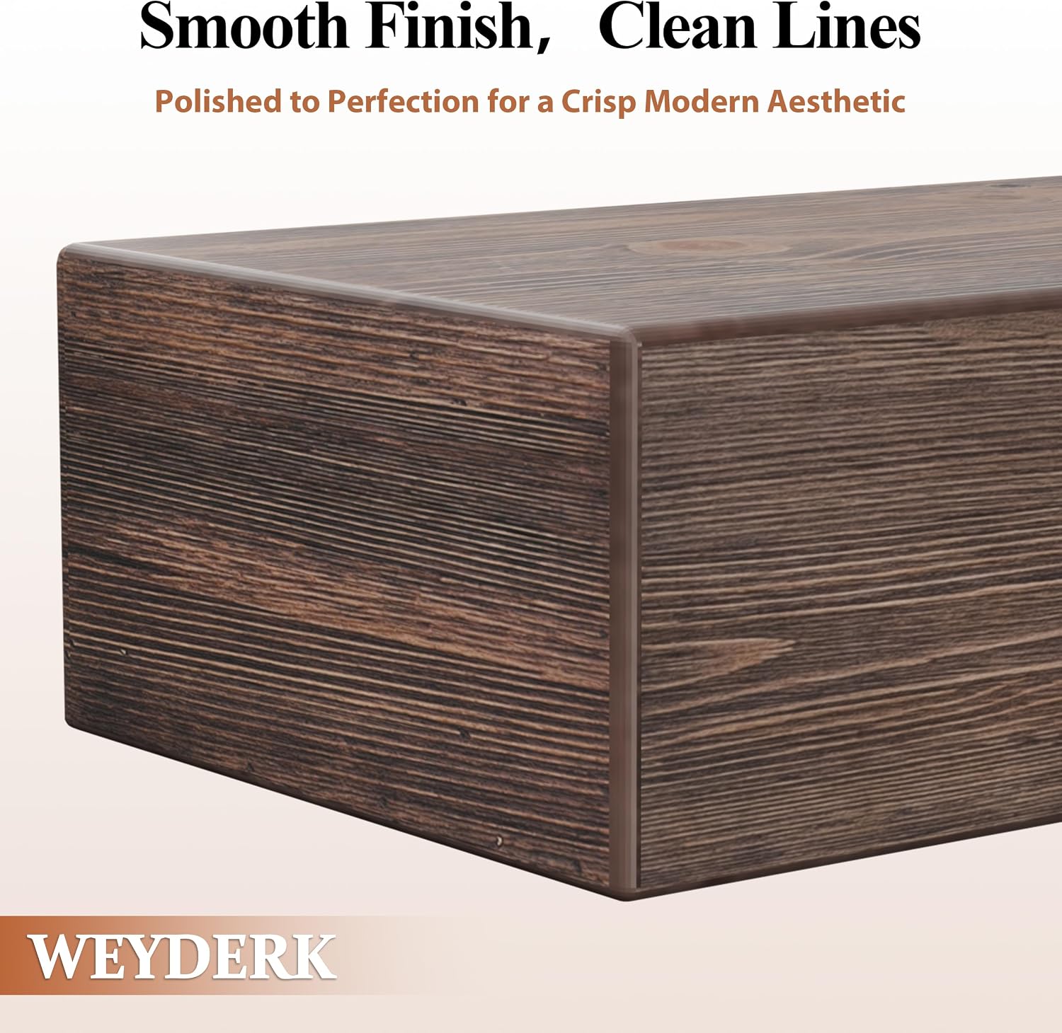 66 Inch Fireplace Mantel Shelf - 8' Deep Solid Wood Floating Mantel for Over Fireplace - 90LBS with Invisible Bracket - Handcrafted TV Decor for Livingroom & Bedroom - Charred Rustic Brown