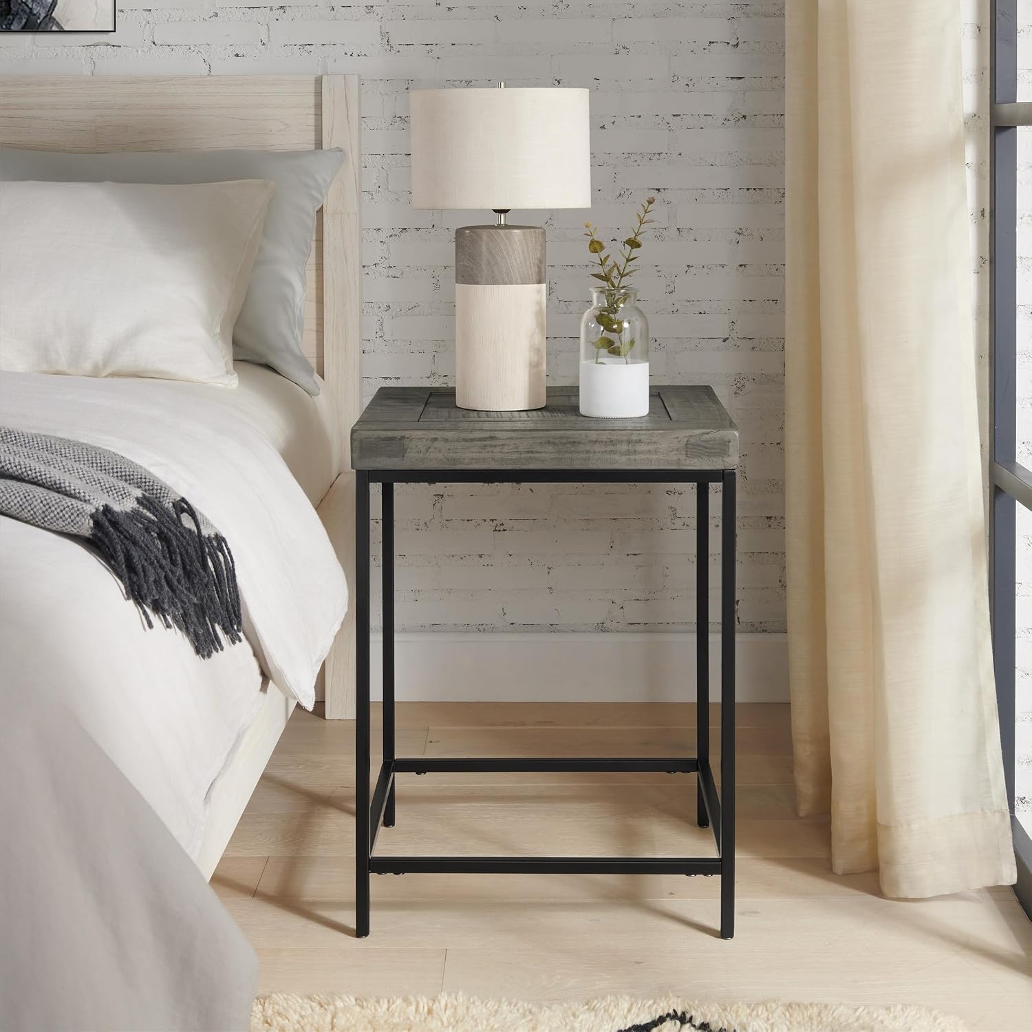 Alaterre Furniture End Table Set - Set of 2 Industrial Side Tables with Wood Tops and Metal Frames - for Living Room, Bedroom, or Dorm Room (Gray)