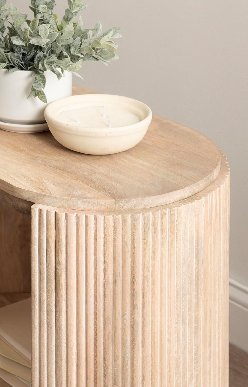 Kate and Laurel Cakora Modern Capsule Ribbed Mango Wood Side Table, 22 x 13 x 22, Light Natural, Boho Decorative Two-Tier End Table for Use as a Bedroom Nightstand or Living Room Plant Stand
