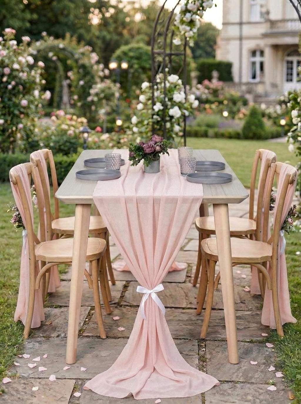 MDS® Pack of 25, 10ft Chiffon Table Runner 29 x 120 Inches, Sheer Wedding Runner Romantic Rustic Table Runner for Wedding Decoration, Birthday Party, Bridal Shower, Party Arch Décor - Blush Pink