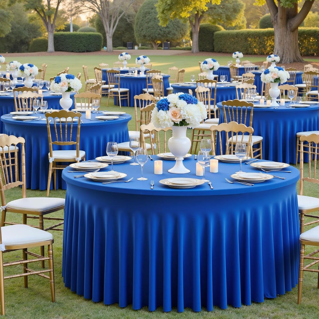 6 Pack Spandex Royal Blue Round Table Cloths for 60 inch Table, Wrinkle Free 120 inch Tablecloths Stretchy Round Tablecovers for Wedding Birthday Parties Banquet