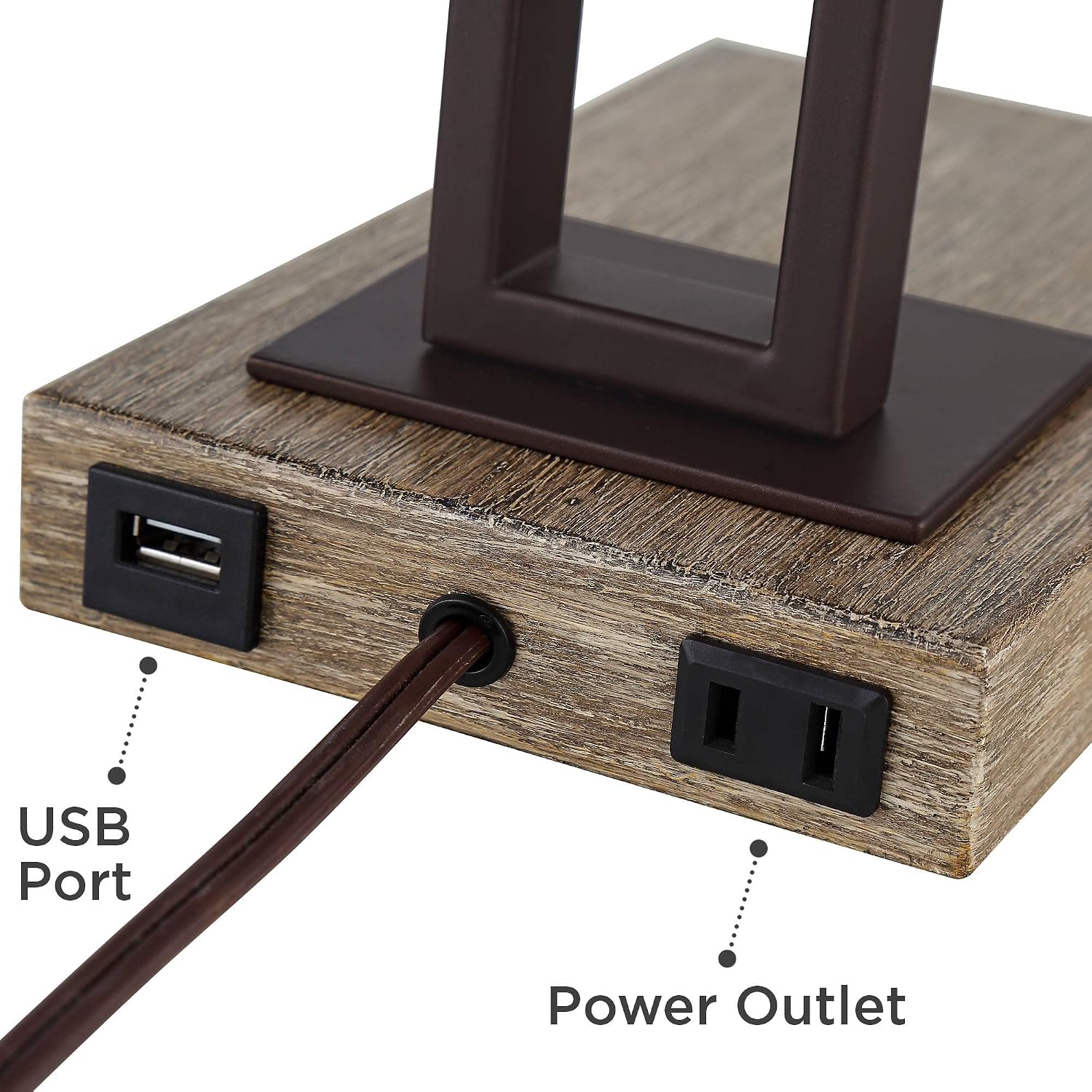 Franklin Iron Works Maricopa Rustic Farmhouse Desk Table Lamp with USB and AC Power Outlet in Base 21.25' High Bronze Wood Mica Shade for Cottage Core Living Room Bedroom House Bedside Nightstand