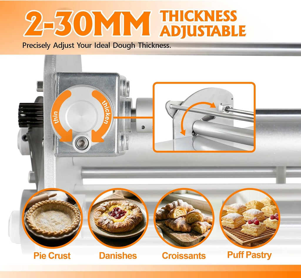 Commercial Electric Dough Sheeter（22.7'）, Foldable Adjustable Thickness, for Pizza Dough, Fresh Pasta&Croissants, for Home Bakers and Professional Bakeries