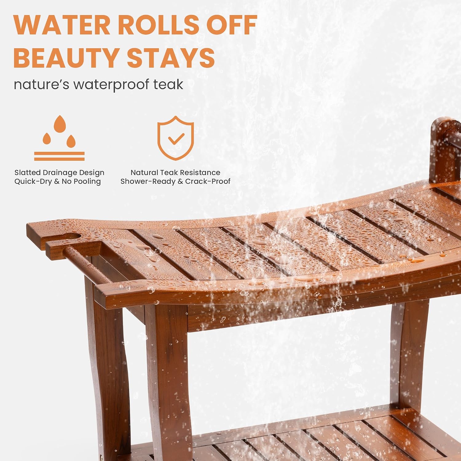 Axeman Premium Teak Shower Bench with Shelf – 24' 2-Tier Waterproof Shower Stool for Bathroom, Elderly & Shaving | Heavy-Duty 350lbs Capacity, Indoor & Outdoor Use