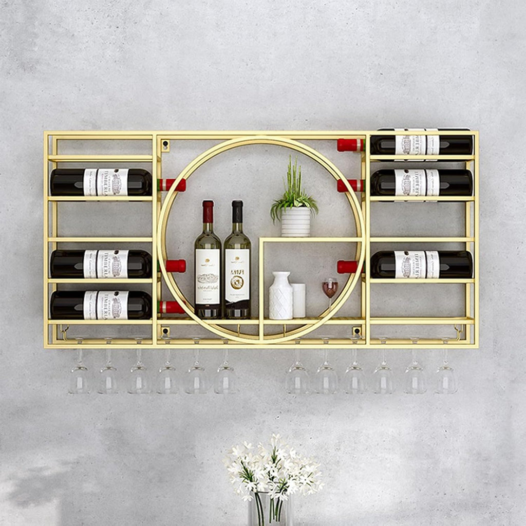 Gold Wall Mounted Wine Rack with Glass Storage Corner Bar Shelves for Liquor Bottles and Glasses Mini Bar Cabinet for Coffee 110 * 11 * 62cm