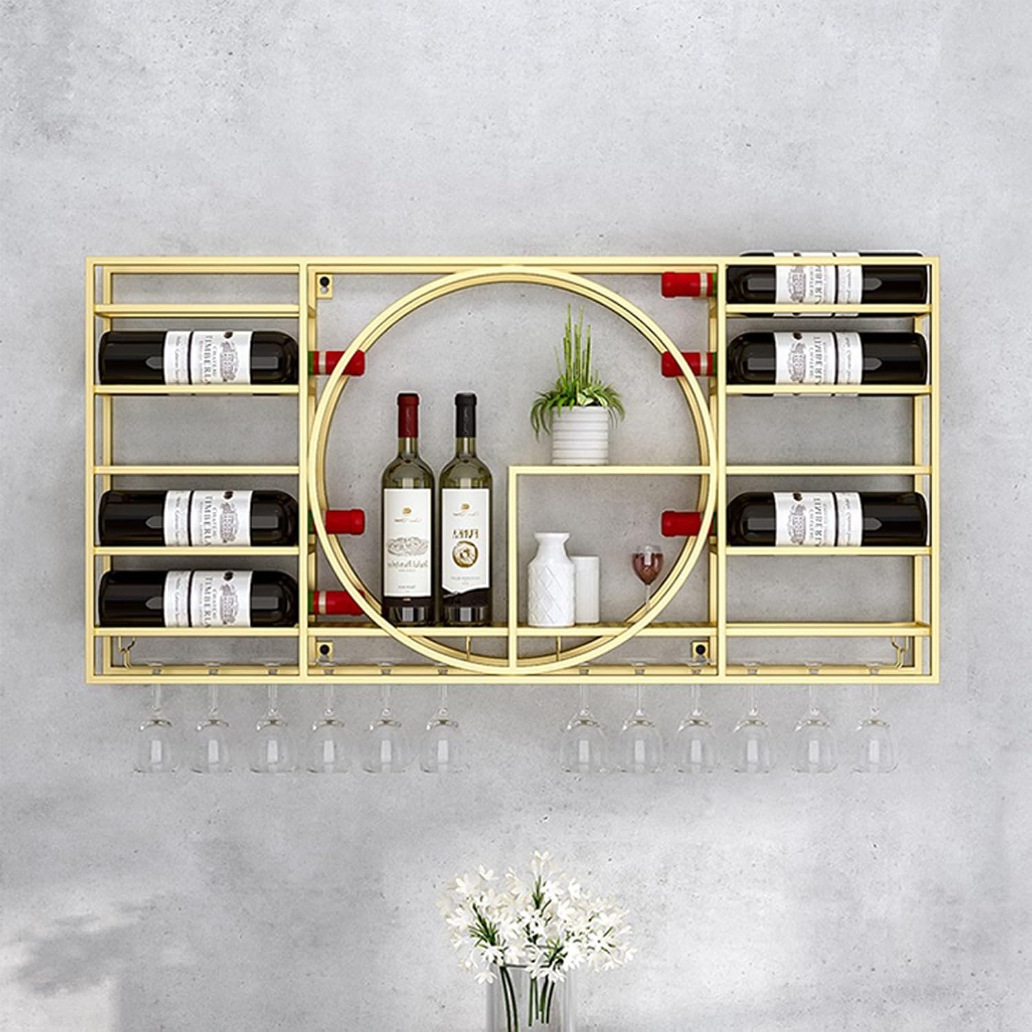 Gold Wall Mounted Wine Rack with Glass Storage Corner Bar Shelves for Liquor Bottles and Glasses Mini Bar Cabinet for Coffee 110 * 11 * 62cm